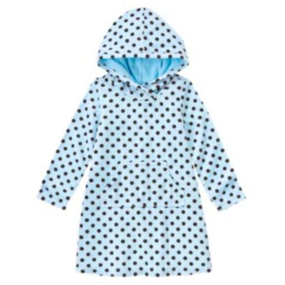 Gymboree Other - Gymboree blue brown polka dot velour hooded hoodie pocket dress long sleeve 6